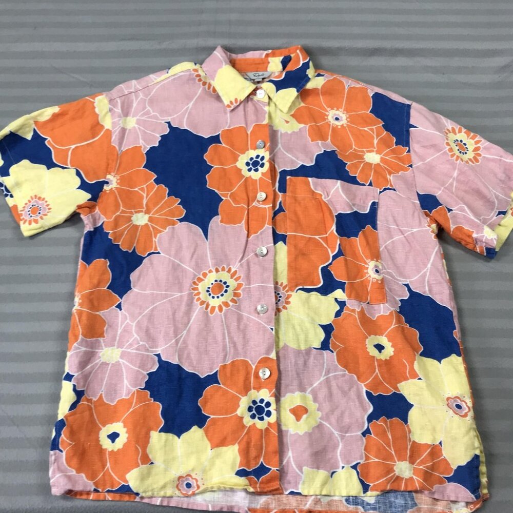 Rails Shirt Mens Small Linen Mackinley Flower Power Floral Hawaiian Button Up